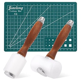 Glarks 3Pcs Leather Carving Hammer with Cutting Mat Set, 2Pcs Nylon Wooden Handle Hammer Leathercraft Mallet and 1Pc A5 Sewing Cutting Mat for Stamping Sew Leather Cowhide Tool