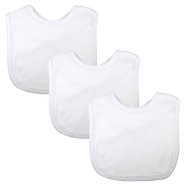 Baby Bibs Plain Cotton for Boy or Girl, White Cream Pink Blue Grey Black Navy, 3 or 6 Pack, White, 3 Pack