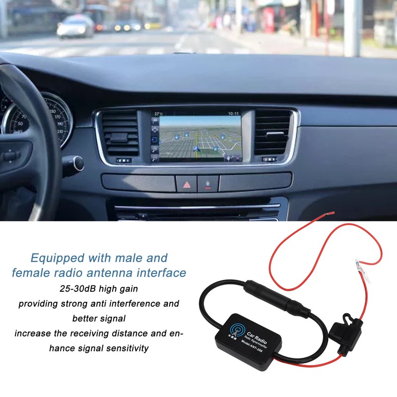 Car Stereo FM Radio Antenna Signal Booster Amplifier 25‑30dB Audio