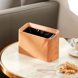 Mini Desk Trash Can Open Top 0.5 Gal/2 L, Wood Grain Small Plastic Garbage Cans, Tiny Desktop Waste Basket for Office, Bedroom, Car (with 1 roll Bags，Light Wood Grain)