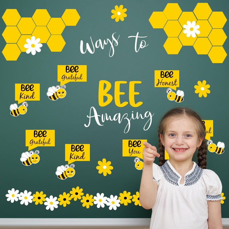 JarThenaAMCS 95Pcs Bee Bulletin Board Cutouts Summer Bee Daisy Flower