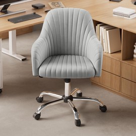 Warmiehomy Velvet Desk Chair for Home Office, Adjustable Swivel Task Chair Modern Computer Vanity Chairs with Arm Rest for Bedroom Living Room Girls Women, Light Gray