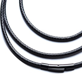 IOYYIO Flexible Waterproof Braided Leather Chain Necklace Cord for Men Women, 3MM Black Leather Rope necklace chain for pendant (Gift Box)