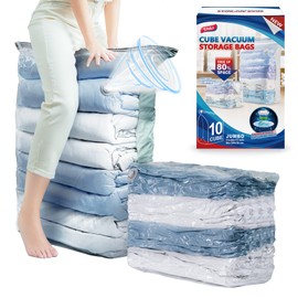 TAILI 10 Pack Vacuum Storage Bags, Jumbo Cube Space Saver Bags (31x40x15 Inch), Extra Large Vacuum Sealer Bags for Comforters Blankets Bedding Clothing, Closet Organizer, Cream