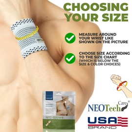 NeoTech Care Wrist Band - Light, Elastic, Men, Women, Right or Left (Gray Color, Size M, 1 Pair)