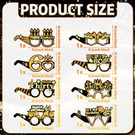 COLANANA Birthday Party Glasses Decoration, 60th Birthday Party Decorations, Pack of 8 Funny Paper 60th Birthday Glasses Decoration, Birthday Photo Booth Props Accessories for Women Men