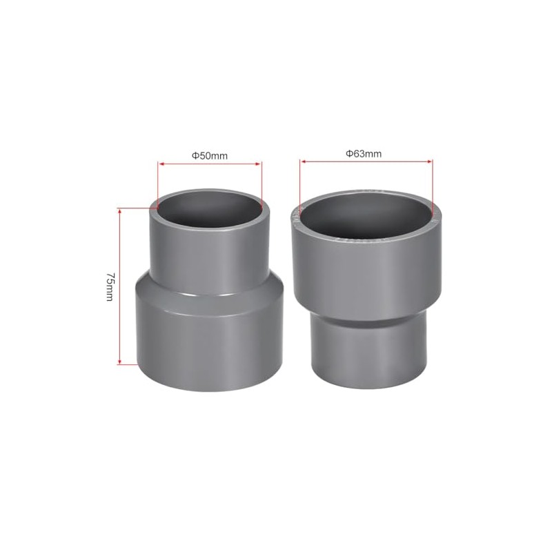 TOP-VIGOR 1Pcs PVC DWV Reducing Coupling, 50mm x 63mm Socket