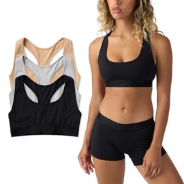 PSD Womens Neutral Racer Back Sports Bra for Women - Premium Modal Fabric 3 Pack - Solid Womens Sports Bras for Comfort and Support