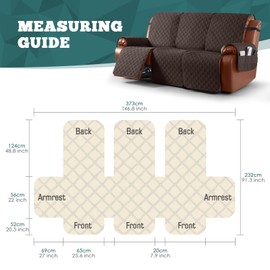 Ruaozz Waterproof Recliner Sofa Cover 1-Piece Couch Covers for Reclining Couches Reclining Sofa Cover Washable Furniture Protector with Elastic Straps Pocket for Kids, Pets (Chocolate, 3 Seater)