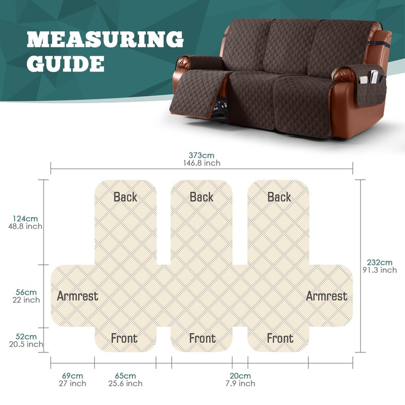 Ruaozz Waterproof Recliner Sofa Cover 1-Piece Couch Covers for Reclining