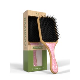MOONIE'S 100% Bamboo Hair Brush, Paddle Brush with Nylon and Boar Hair, Bamboo Wood Hair Brush, Detangling Brush for Long Hair, Hair Care, Wooden Hair Brush for Women, Men & Children