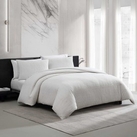 Vera Wang - Comforter Set, Luxurious Bedding with Matching Shams, Grid Pattern Design, Modern Room Essentials (Bark Texture White, King)