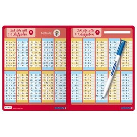Ich übe alle 1x1 Aufgaben mit Stift: Einmaleins Übungstafel, Klappkarte im großen Format, trocken abwischbar ohne zu schmieren und ohne Farbrückstände für die 2. Klasse
