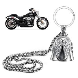 Motorcycle Bell Lucky Charm Set, Protective Bell Angel Riding Bell, Motorcycle Bell Key Ring, Metal Alloy Motorcycle Bell with Chain, Guardian Biker Bell for Blessing Peace Happiness