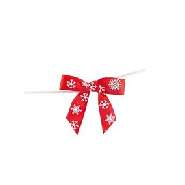 Reliant Ribbon Snowflakes Satin Loops X 2-1/2in Span, 2 Tails X 1-3/4in X 5/8in Ribbon Width & 5in Twist Tie Bows, Red/White