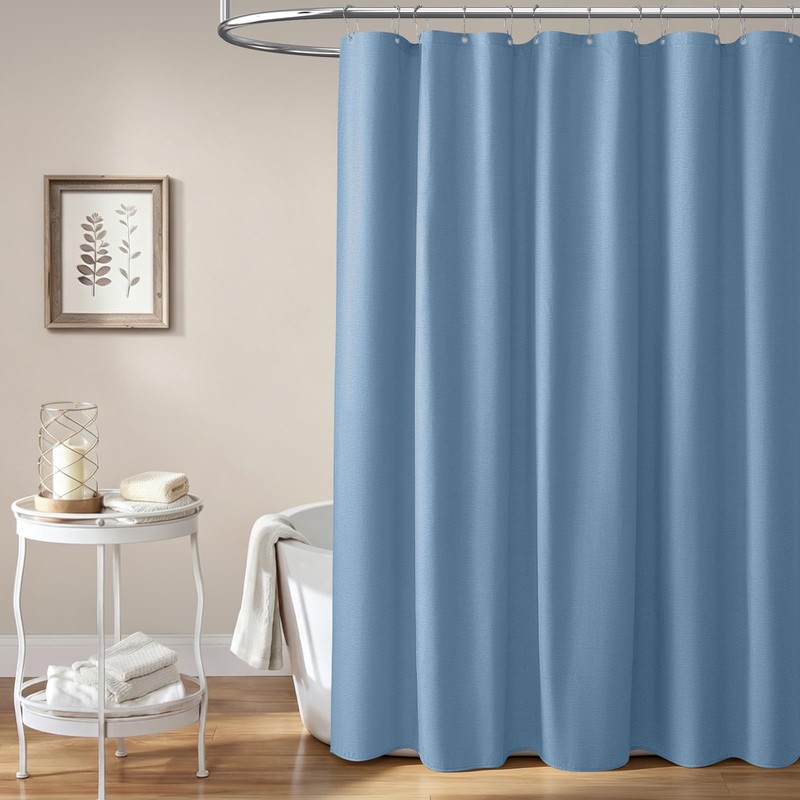 BTTN 72x78 Linen Textured Waterproof Fabric Shower Curtain, Moonlight Blue