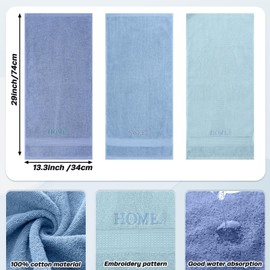 FuWeave 3 Pcs Home Sweet Home Hand Towels Farmhouse Decorative Embroidered Bathroom Hand Towels Rustic 100% Cotton Blue Set for Boho Bathroom Kitchen Decor