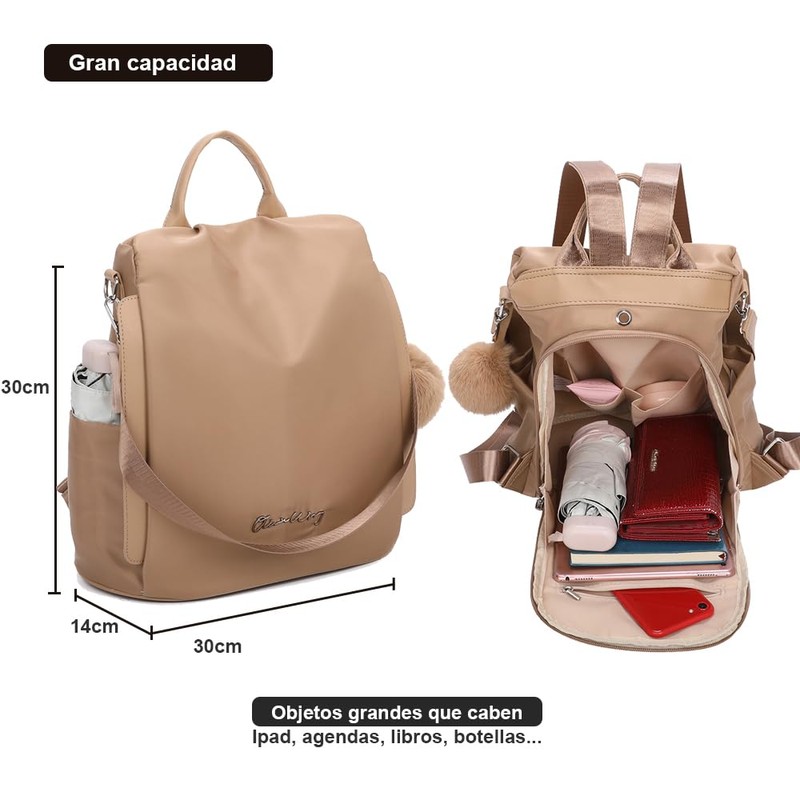 OLIVIA WONG Waterproof Theft Backpack for Women (13L), Convertible Backpack