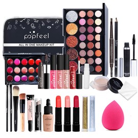 Kit de Maquillaje para Mujer Todo en Uno 27 Piezas, Kit Cosmético Completo, Set de Maquillaje para Mujer Principiante, Juegos de Maquillajes Completo Incluye Sombras de Ojos, Juego de Brillo, Rubor, Base, Lápiz de Cejas, Brochas