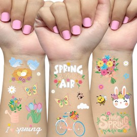 Ovasorve Easter Temporary Tattoos, 52 Glitter Styles Easter Basket Stuffers, Easter Party Supplies, Bunny Egg Chicken Spring Flowers Butterfly Stickers for Easter Basket Fillers Easter Party Favor