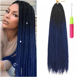 Box Braids Crochet Hair 24 Inch Prelooped Crochet Hair Extensions Hand Made 3 Packs Twist Crothet Braids Hair for Girls and Women Braiding Hair Extensions 22 Strands/Pack (24 Inch (Pack of 3), Black-Dark Blue)