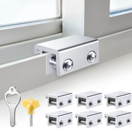 Sliding Window Locks (6 Sets), Security Window Locks with Keys, Adjustable Aluminum Sliding Window Stops, Easy Installation Without Drilling, for Vertical and Horizontal Sliding Windows (Silver)