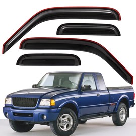 Lightronic Extra Durable Tape-on Auto Vent Window Visor, Fits 1999-2011 Ford Ranger SuperCab w/Fixed Rear Window; 1999-2010 Mazda B-Series Ext. Cab, UV Protect Rain Guard Wind Deflector, Smoke, 4-Pcs