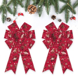 Estivaux 2 Pieces Christmas Bows for Wreath, Merry Christmas Wreath Bows Red Velvet Bows Xmas Snowflake Craft Bows Ornaments Winter Tree Bows for Front Door Christmas New Year Decorations