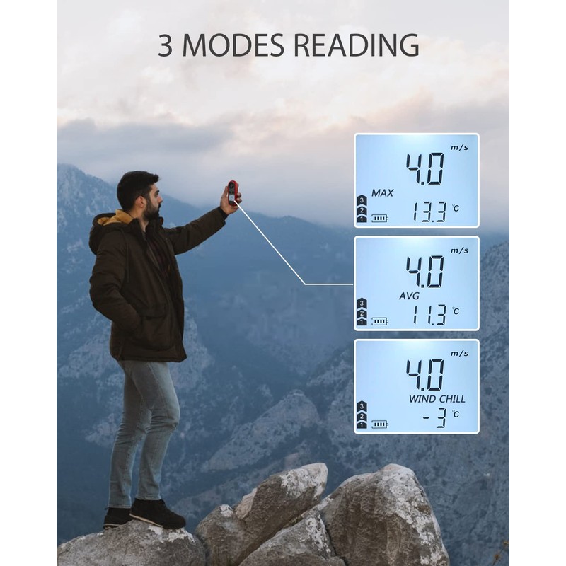 Wintact Wind Anemometer Handheld Wind Speedometer Gauge Digital Air Temperature
