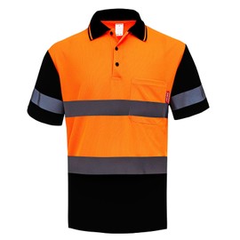 WORK IDEA Polo Shirt for Men High Visibility Reflective Work Shirt with Pockets for Construction,Orange,XXXXL