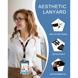 Cute iD Badge Holder with Lanyard and Retractable Clip for Keys Name Tags ID Card Protector Case for Women Teacher Nurse Doctor Office Gifts, Mushroom Night