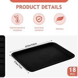 Gerrii 18 Pcs Plastic Fast Food Trays Bulk 9 x 12 Inch Restaurant Serving Cafeteria Grill School Lunch Trays Rectangular Serving Platter for Kitchen Hotel Restaurant (Black)