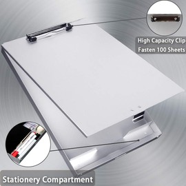 ROCOFF Metal Clipboard with Storage - Letter Size Aluminum Clipboards, Low Profile Clip Box Heavy Duty, Great for Office Jobsite or Classroom, Medical System, Law Enforcement, Single Compartment