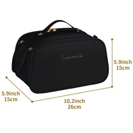 Ogetok Leather Makeup Bag for Women, Portable Travel Cosmetic Bags Zipper Make Up Pouch for Ladies Woman, Large Toiletry Organizer Bag for Toiletries Cosmetics Accessories, Black