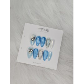Blue Magnet Gel Stone Point Nail - Coffin / 블루자석젤 스톤포인트 네일 - 코핀