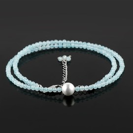 CRYSTALIS Natural Aquamarine Beads Adjustable Choker Necklace with Elegant Pearl, High Grade Beaded Crystals, Chakra Healing Gemstone, Gift Giving Women Jewelry, 925 Sterling Silver 18 inch