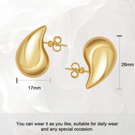 Earrings Dupes 18K Gold Drop Earrings Golden Earrings Ladies Hypoallergenic Loop Earrings Lightweight Waterdrop Hollow Earrings for Ladies Girls, Zinc