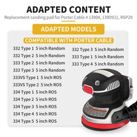 5 Inch 5 Hole Orbital Sander Replacement Pad for Porter Cable 333 333VS Random Orbit Sanders - Hook and Loop Sanding Pad Parts for Porter Cable 13904/13909