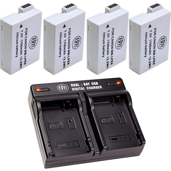 BM Premium 4 Pack of LP-E8 Batteries and Dual Bay
