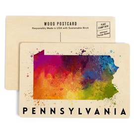 Pennsylvania, State Abstract Watercolor (4x6 Birch Wood Postcards, 2-Pack Stationary, Rustic Home Wall Decor)