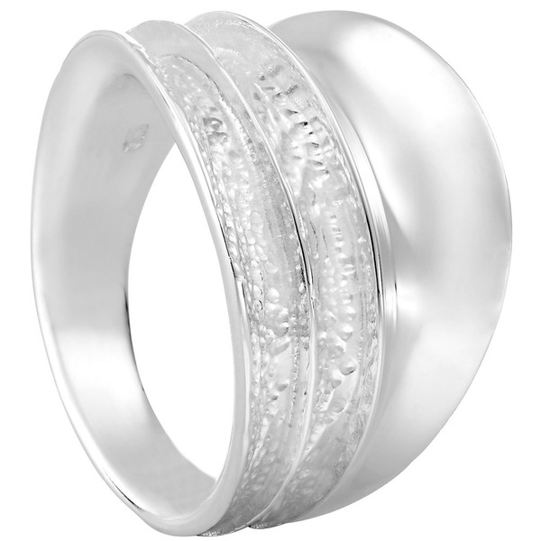 Vinani Design Ring Wide Triple Curved Hammered Shiny 925 Sterling
