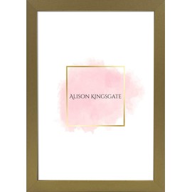 Alison Kingsgate Elegant Sleek Gold 12x8 Inch Frame Size (30.48 x 20.32cm) Flat Classic Gold 12x8 Picture Frame with Safe Perspex Front & Wall Hanging Hooks - British Handmade Décor Frames