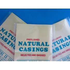 Smokehouse Chef Three Full Hanks of Pre-Flushed Longer Natural Hog Casings **Now in Strong CTYOVAC Packaging. Leak and Freezer Proof**