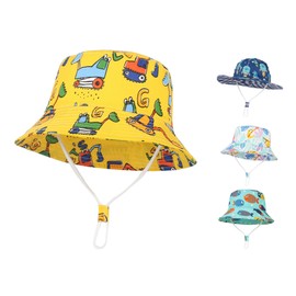 GEMVIE Baby Boys Sun Bucket Hat Cartoon Animal Print Sun Hat Packable Beach Cap Fisherman Sun Hat for Toddler Kids