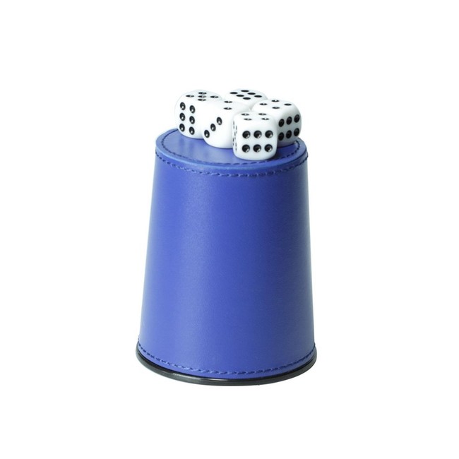 Felt Lined Professional Dice Cup with 5 Dice Blue 
