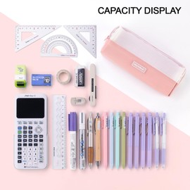 ANGOOBABY Mesh Pencil Bag Clear pencil case Zipper Pouch Bags Multifunctional Pencil Holder for Students, Small Makeup Bag Suitable for Teen Girls & Boys (Pink)