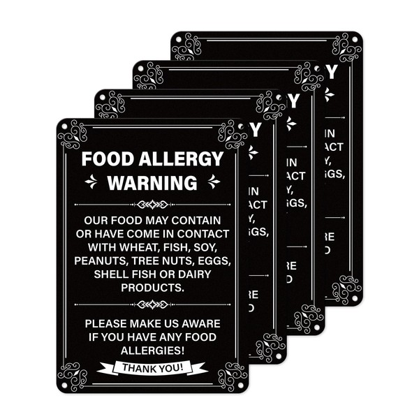 YIKIADA 4 Pack Food Allergy Warning Sign 10 × 7