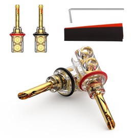 Viborg Audiocrast 4X HiFi Speaker Banana Plug Connectors 4MM BFA Type Dual Screws Locking Speaker Terminals with Heat Shrink Tubing + Allen Wrench (Gold, BFA)