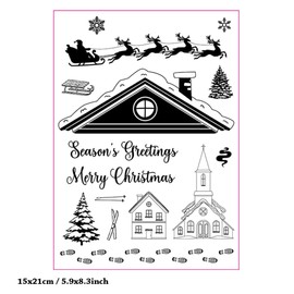 Snowflake Roof Santa Claus Pine Footprints Home Clear Stamps Transparent Silicone Stamp Album Cards Rubber Stamp for Card Making Decoration and DIY Scrapbooking