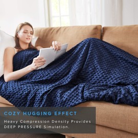 Degrees of Comfort Weighted Blanket Queen Size, Heavy Blankets for Adult, 1 x Cozy Heat Warm Minky Plush Washable Removable Covers Included, Heating & Cooling,Micro Glass Beads, 60x80 18lbs Navy